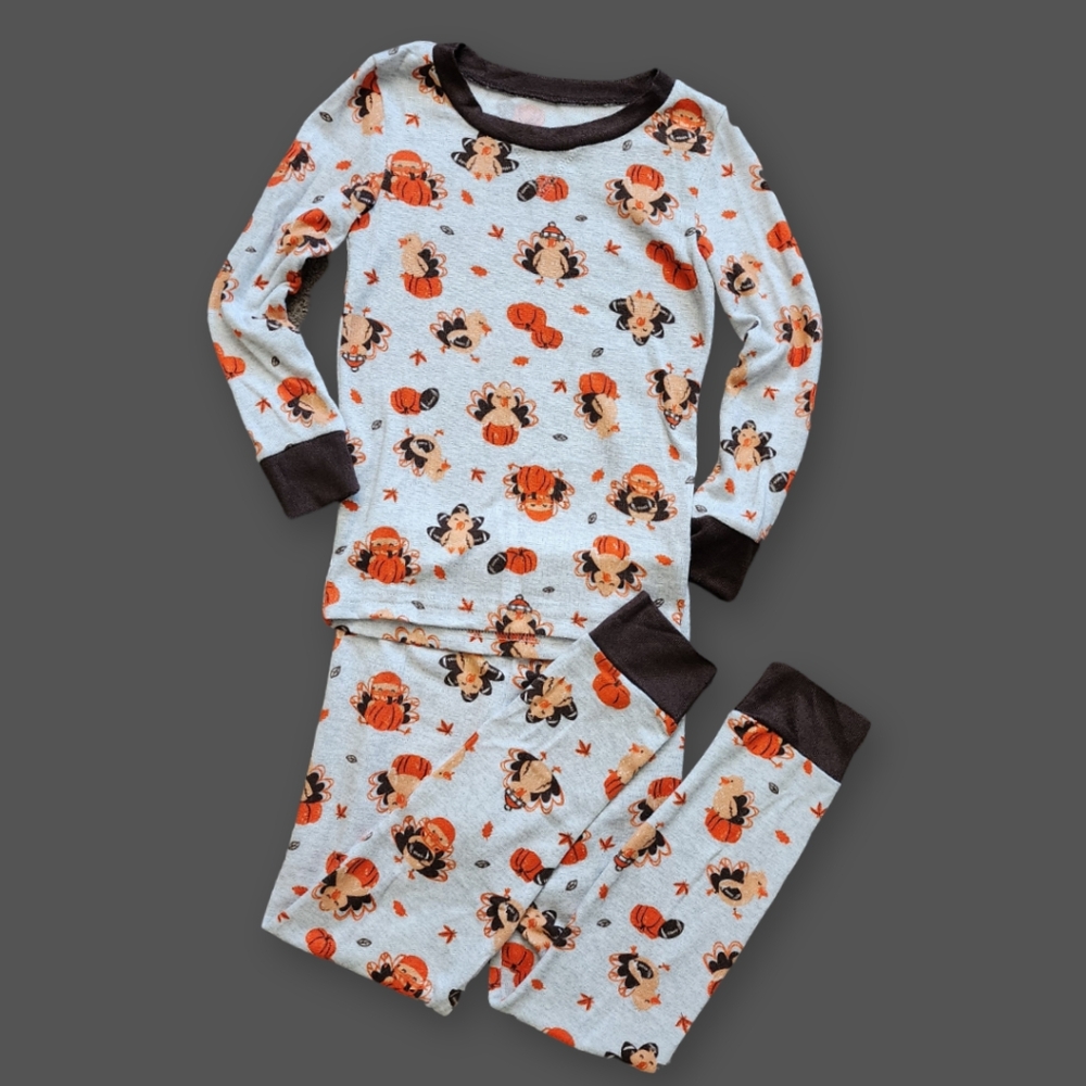 Grey Fall Football Turkey Pajamas, Kid's 5